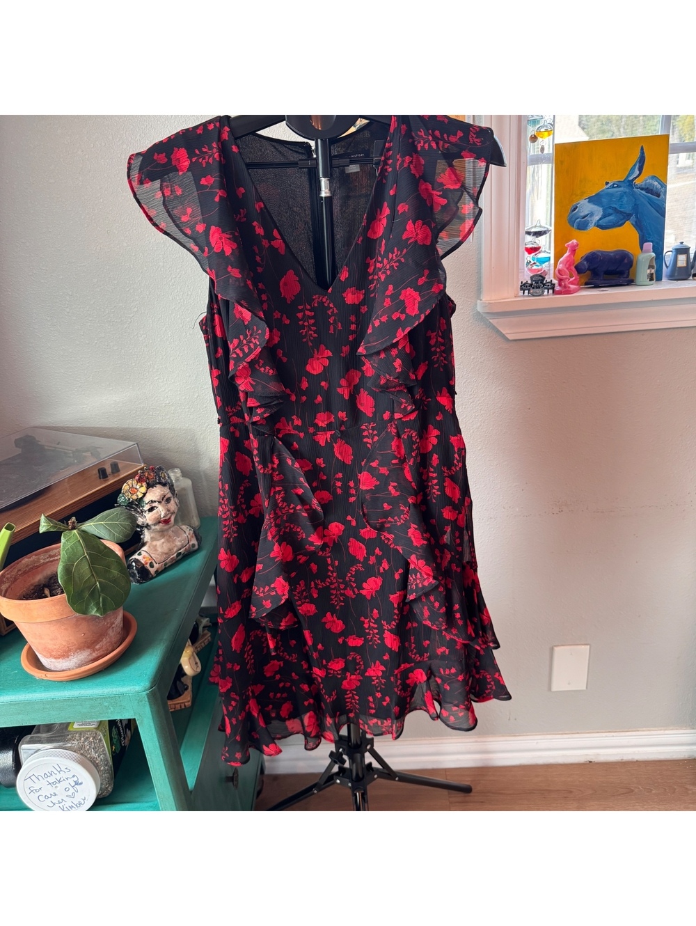 Tommy Hilfiger Black and Red Floral Ruffle Dress